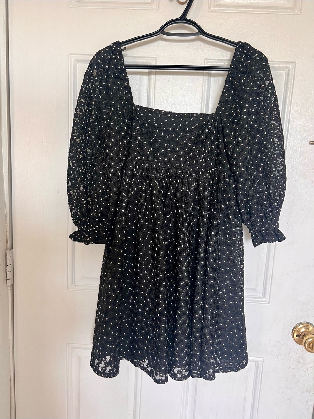Storia | Square Neck Black Floral Puff Sleeve Mini Dress